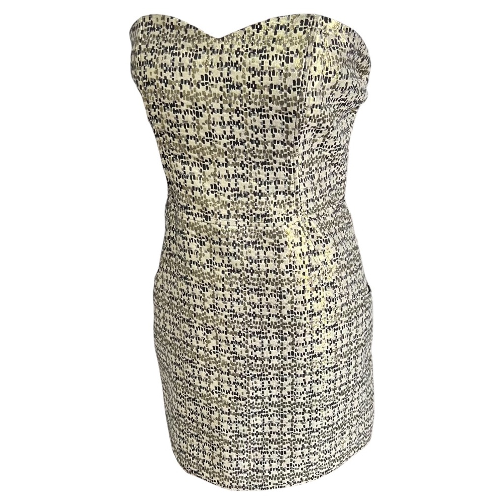 H&M Strapless Knee Length Shiny Cocktail Dress Exposed Zipper Front Pockets 12